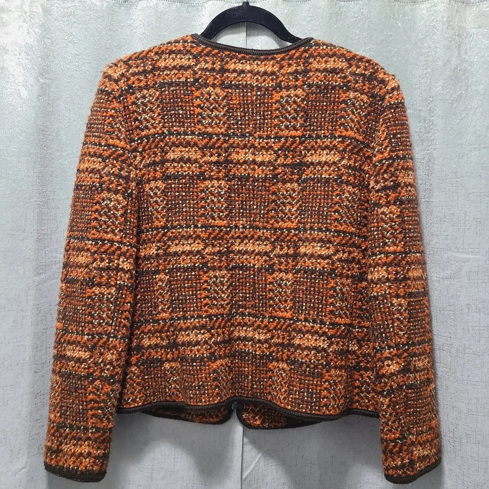 Talbots Tweed Orange Black Wool Blend Women's Jacket 12P‎ Career Preppy